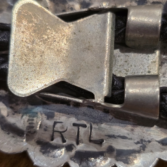 Navajo Sterling Silver Handmade Turquoise Concho Style Bolo Tie "RTL" - Picture 12 of 16